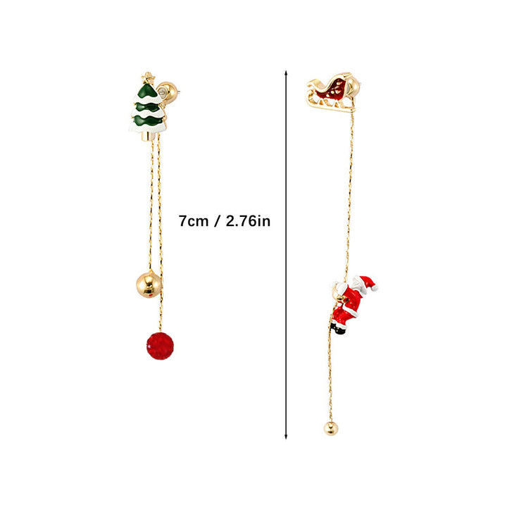 Damen Weihnachtsohrringe mit langen, farbigen Quasten und festlichen Motiven für die Feiertage.