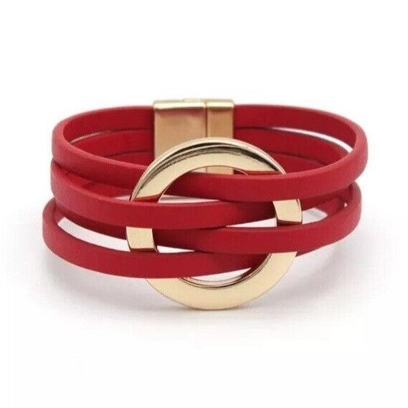 Boho-Stil Wickelarmband aus O-Leder, mehrschichtig. Herrenarmband & Damenarmband mit Metallakzenten.