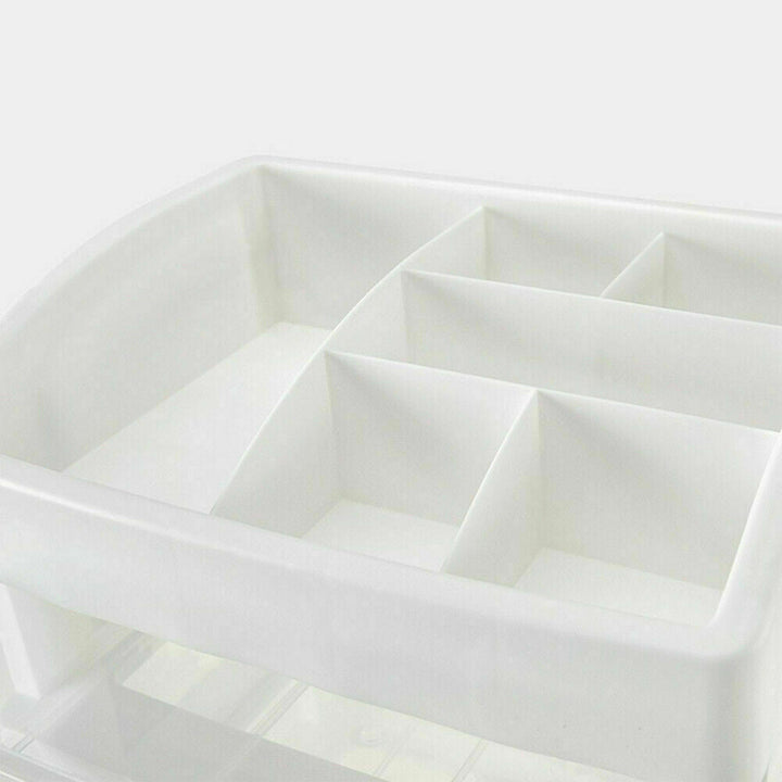 Transparenter Desktop Organizer mit mehreren Schubladen. Perfekt für Make-up und Kosmetik auf dem Schminktisch.