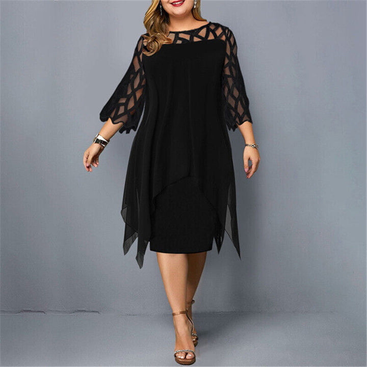 Modisches Damen Midi-Kleid Plus Size. Rundhalsausschnitt, elegante Ärmel. Ideal für schicke Damengarderobe.