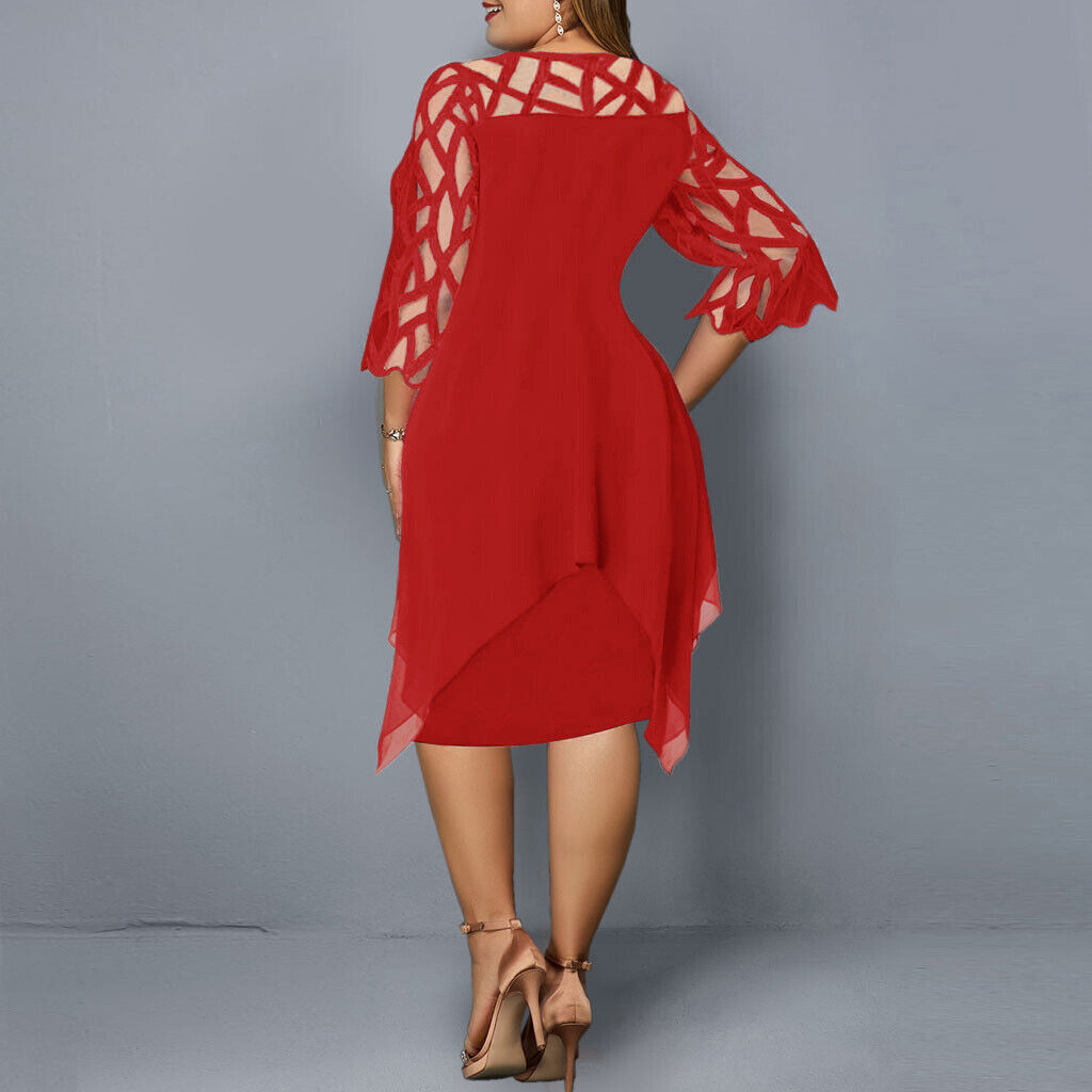 Schickes Plus Size Midi-Kleid für Damen. Elegante Ärmel und Rundhalsausschnitt für stilvolle Auftritte.