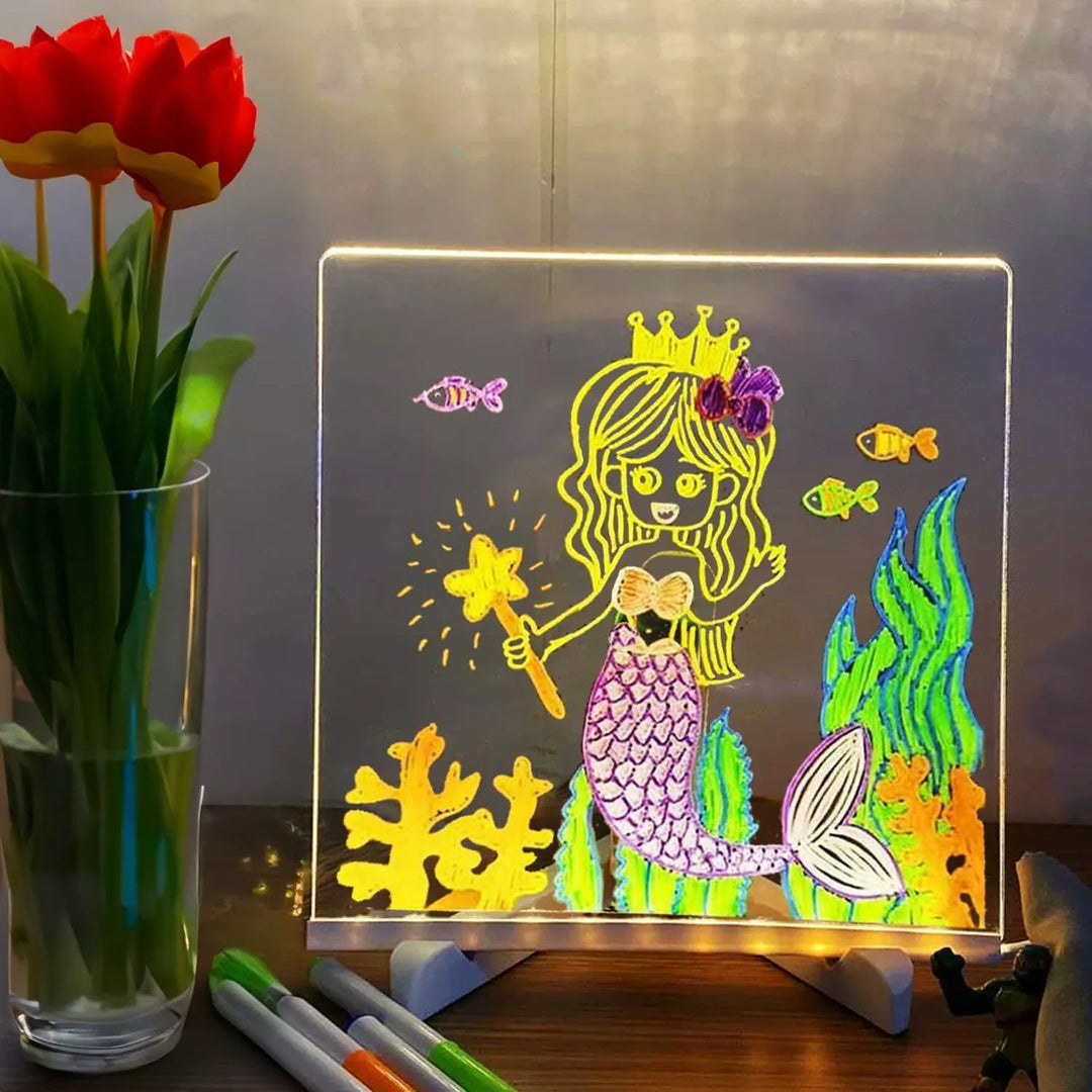 LED-Zeichenplatte für kreative Kunstwerke. Lernspielzeug für Kinder, das Malen und Kreativität fördert.