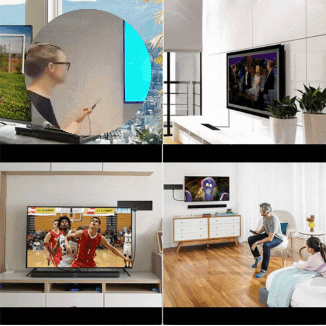 Schlanke HDTV Zimmerantenne mit Signalverstärker für digitalen HD-Empfang und kostenlose TV-Sender.