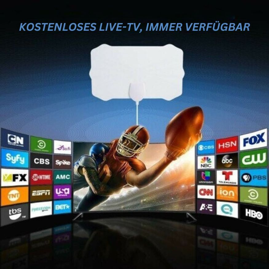 Indoor HDTV Antenne mit leistungsstarkem Signalverstärker für kristallklaren digitalen HD TV-Empfang.