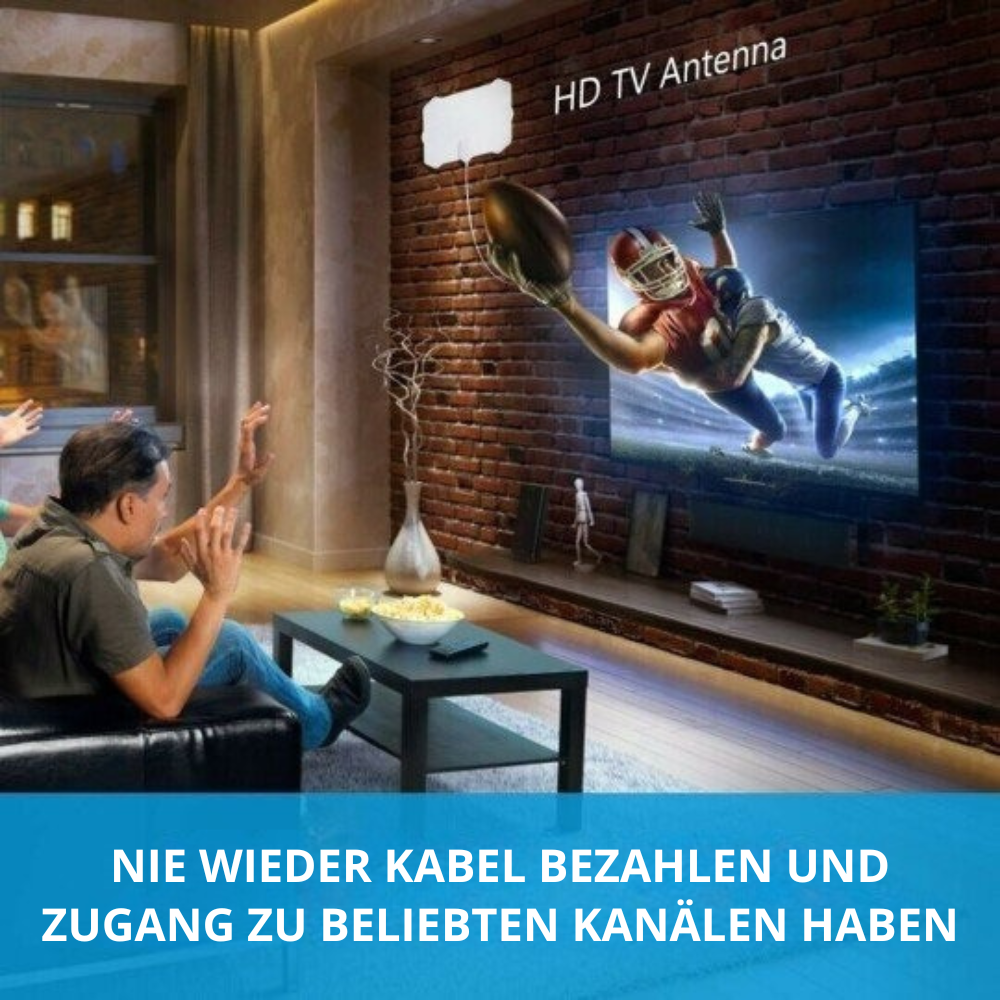 Rückseite der schlanken Indoor TV-Antenne mit Koaxialkabel-Anschluss für HD-Digitalempfang.