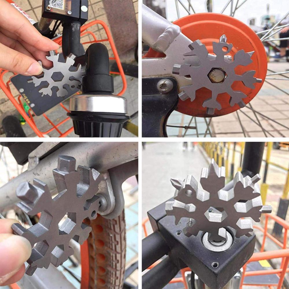 Robustes Schneeflocken Multifunktionswerkzeug aus Edelstahl für schnelle Fahrradreparaturen und Outdoor-Abenteuer.