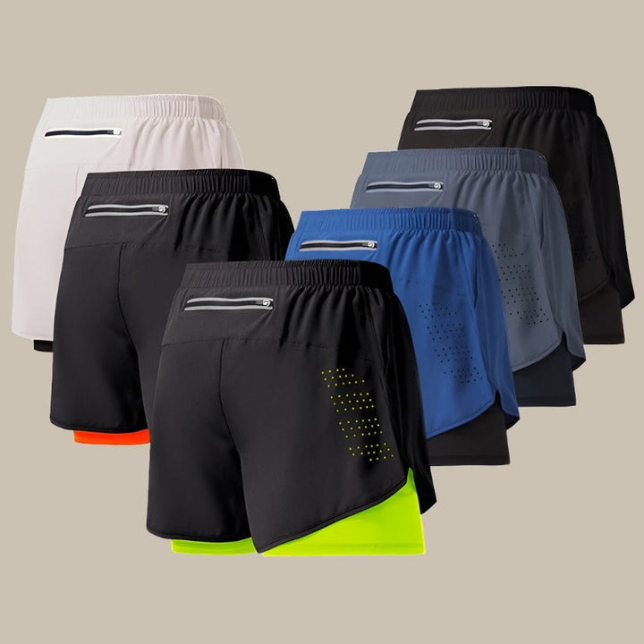 Herren Fitness Shorts, schnelltrocknend und atmungsaktiv, mit sicheren Reißverschlusstaschen.