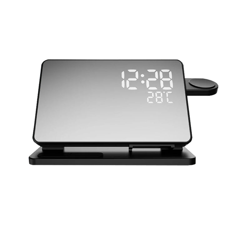 Vielseitiges 3-in-1 Ladepad: Schnellladen für Handy, Smartwatch, Kopfhörer plus integrierter Wecker.