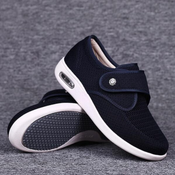 Bequeme Anika Damenschuhe, diabetikerfreundlich, extra weit. Graue Komfortschuhe für schmerzende Füsse, atmungsaktiv.