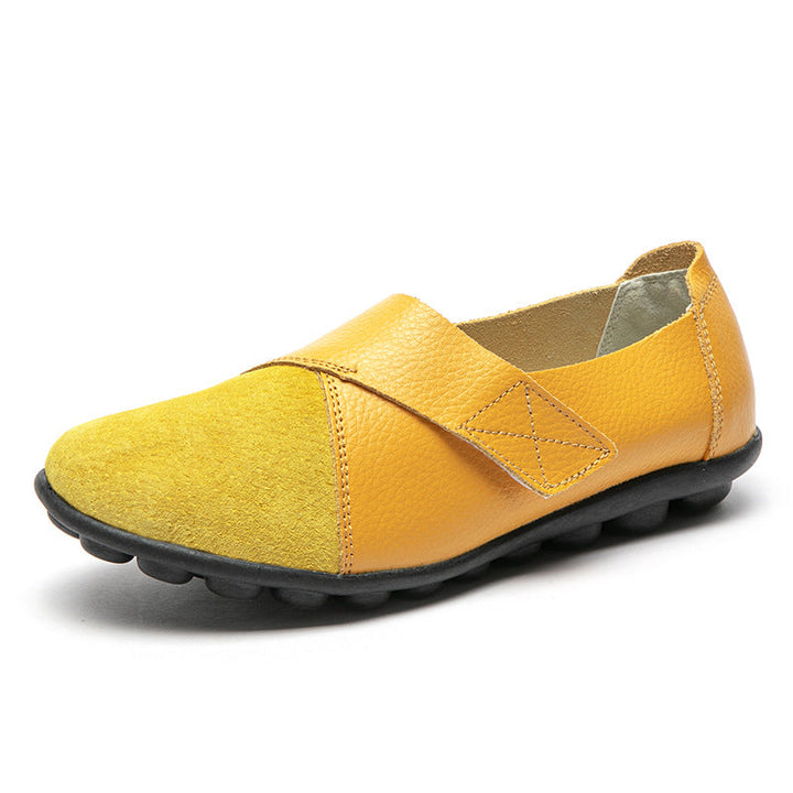Beige Komfort Loafers für Damen, mit Klettverschluss, rutschfest & vielseitig.