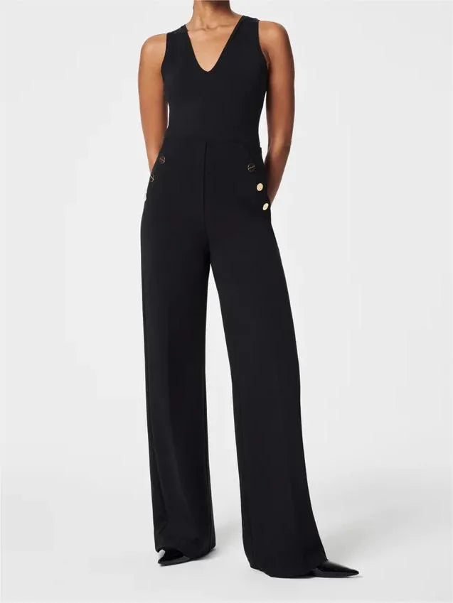 Blaue Damenhose mit weitem Bein, High Waist Schlaghose, Po-Lift Effekt, modisch & bequem.