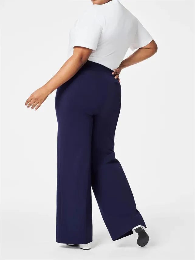 Schwarze Damenhose High Waist, Schlaghose, weites Bein, Po-Lift, Bürokleidung, stretch.
