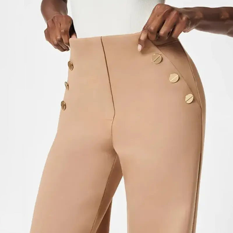 Blaue High Waist Schlaghose für Damen, weites Bein, Po-Lift, stretch für perfekten Sitz.