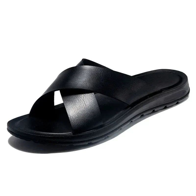 Graue Herren Sommer Pantoletten, super bequem und leicht. Perfekte Strandschuhe, Urlaubsschuhe & Freizeitschuhe.
