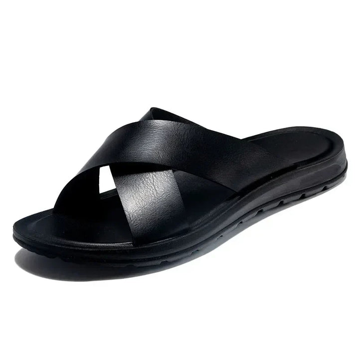 Graue Herren Sommer Pantoletten, super bequem und leicht. Perfekte Strandschuhe, Urlaubsschuhe & Freizeitschuhe.