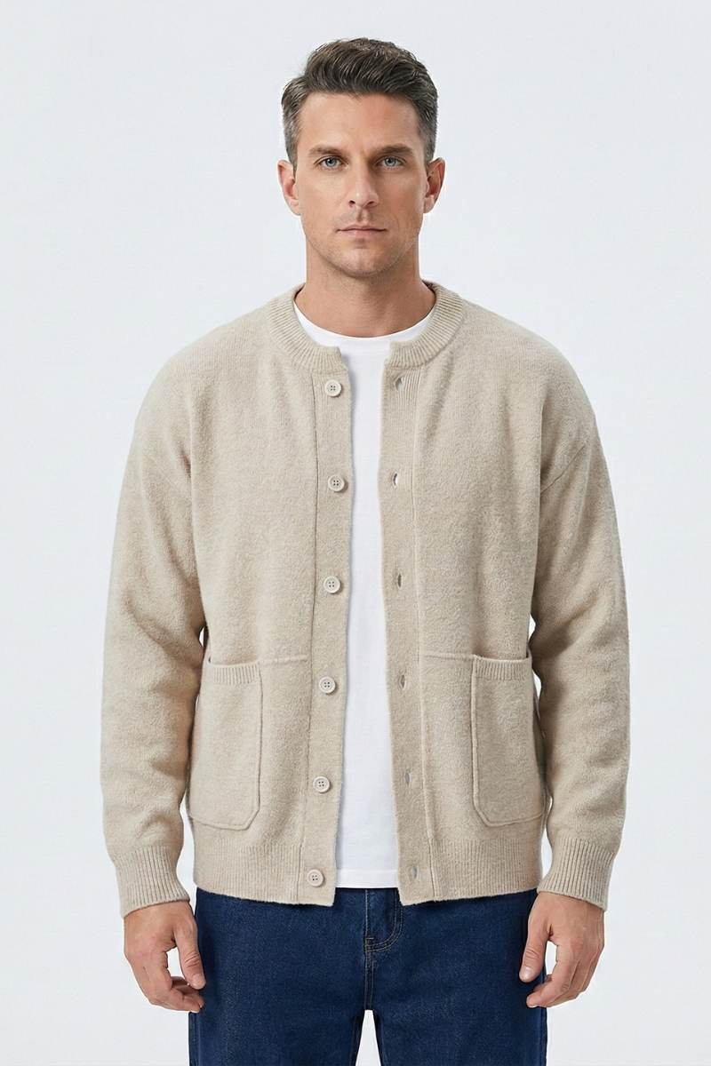 Schwarze Herren Strickjacke mit Knopfleiste, Nate Cardigan aus Strick, bequem und elegant für Freizeit.