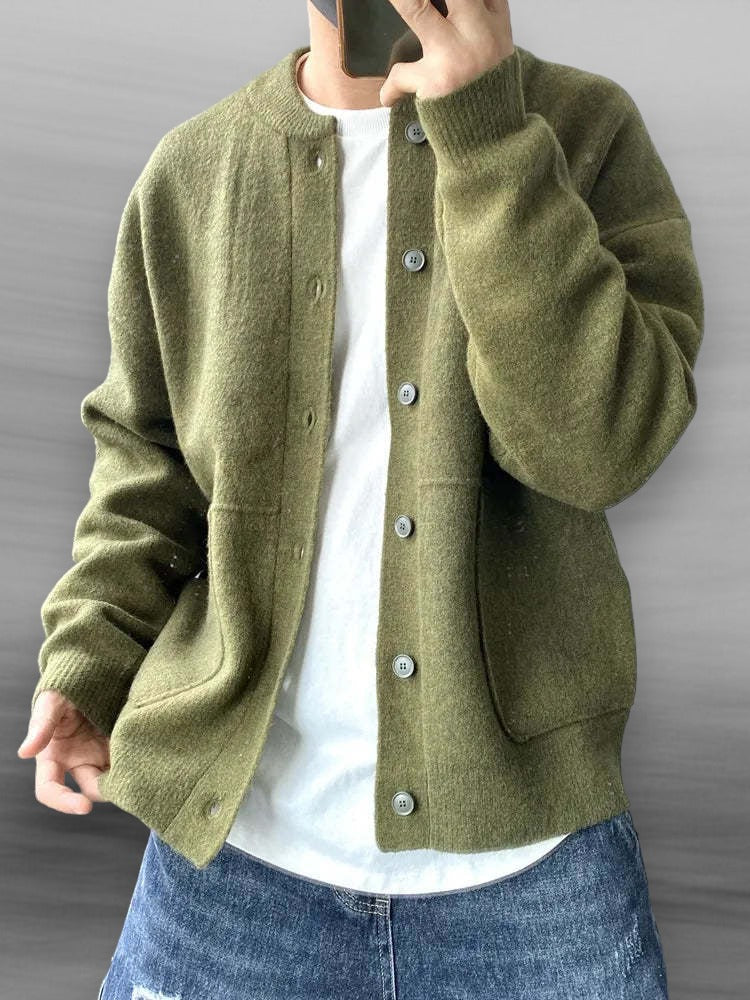 Komfortabler Herren Strick Cardigan mit Knopfleiste, Nate Modell, elegantes Langarm-Oberteil für Männer.