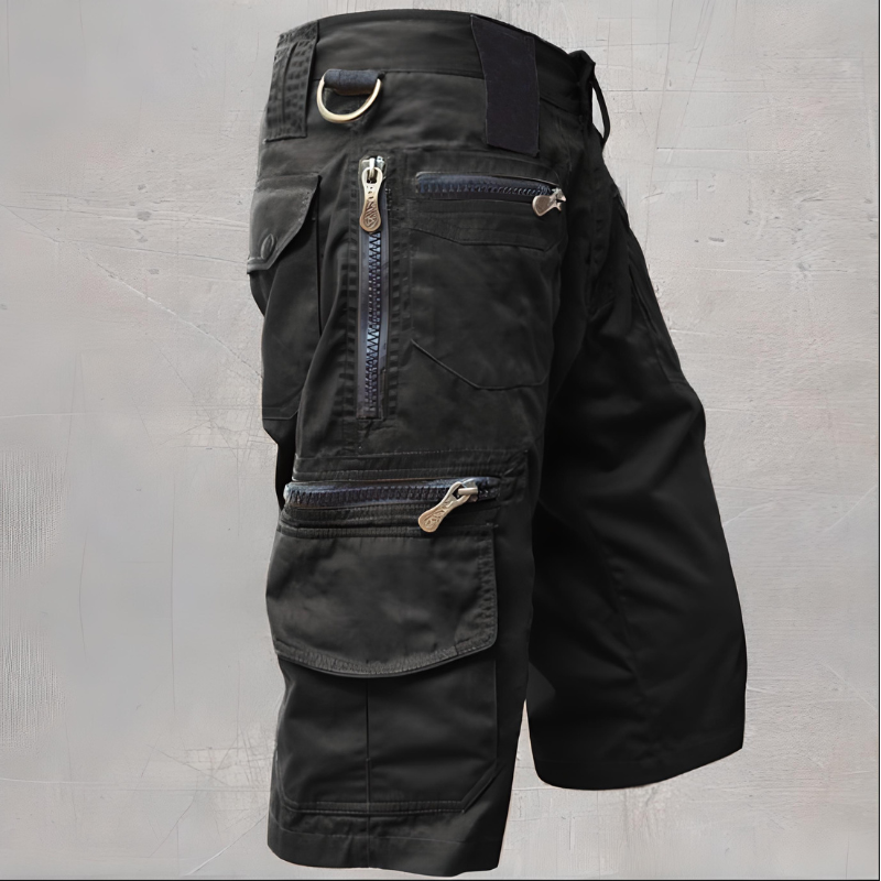 Schwarze Herren Taktische Outdoor Shorts, robust & vielseitig für Wandern & Freizeit.