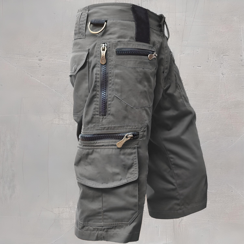 Graue Cargo Shorts für Herren, bequem & langlebig, ideal für Outdoor-Abenteuer & Sommer.