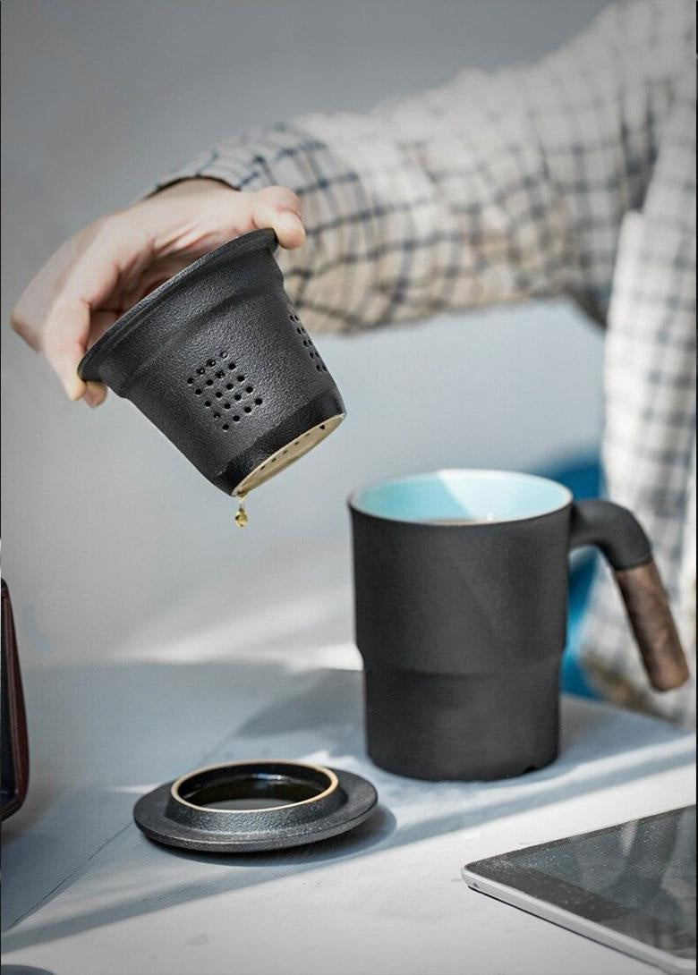 Teetasse aus hochwertiger Keramik für lose Blätter, inklusive Deckel und Sieb, für Teeliebhaber.