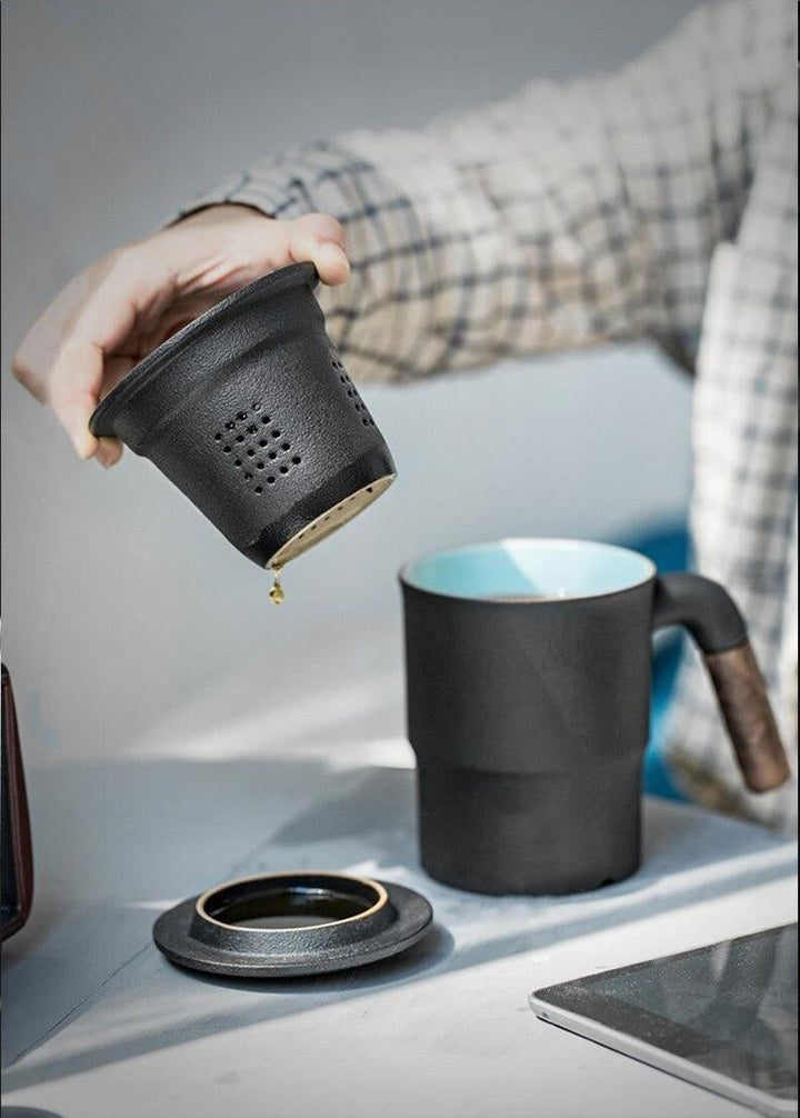 Teetasse aus hochwertiger Keramik für lose Blätter, inklusive Deckel und Sieb, für Teeliebhaber.