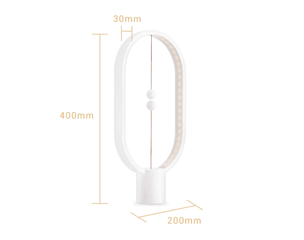 Schwarze LED Balance Lampe im eingeschalteten Zustand, mit leuchtendem Magnet-Schalter und hellem Licht.