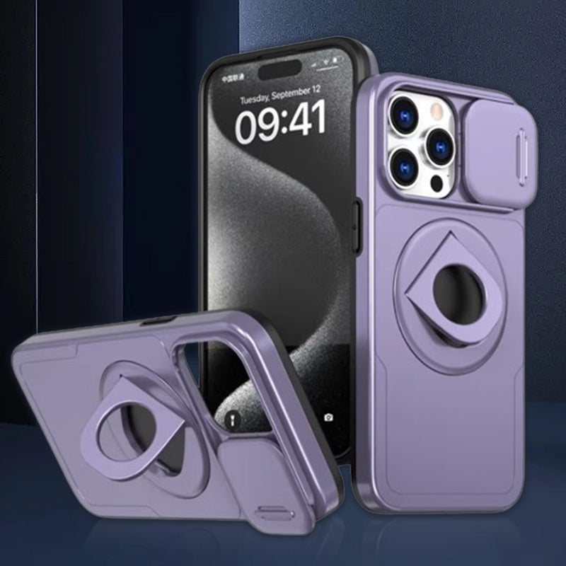 Schwarze magnetische iPhone Hülle, schützt vor Stößen, mit verstellbarem Ständer. Smartphone.