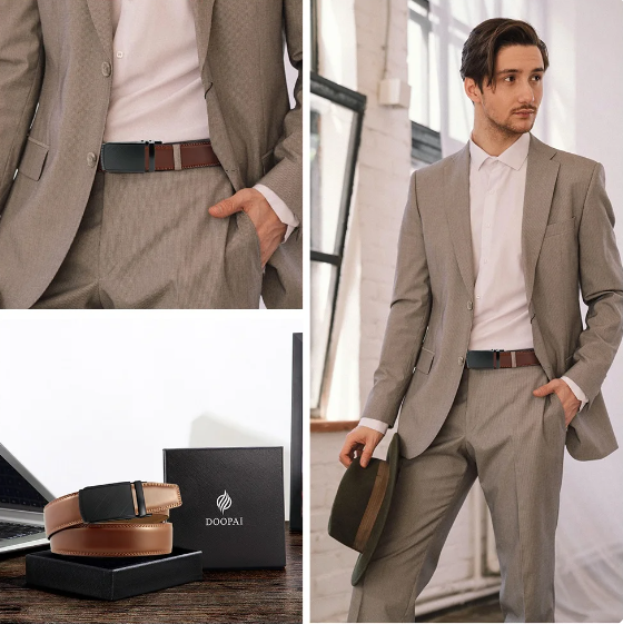 Klassischer Herren-Modegürtel in Schwarz mit innovativer Automatik-Schnalle. Vielseitig für Business und Casual.