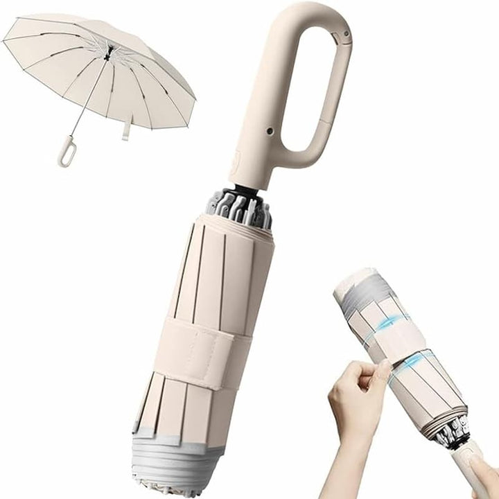 Ergonomischer Griff des schwarzen Automatik-Regenschirms, komfortabel und sicher in der Hand.