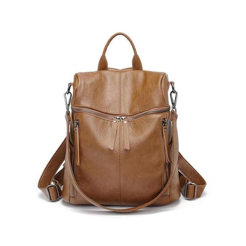 Unisex Lederrucksack in Schwarz oder Khaki, stilvoll und robust für Alltag & Reise.
