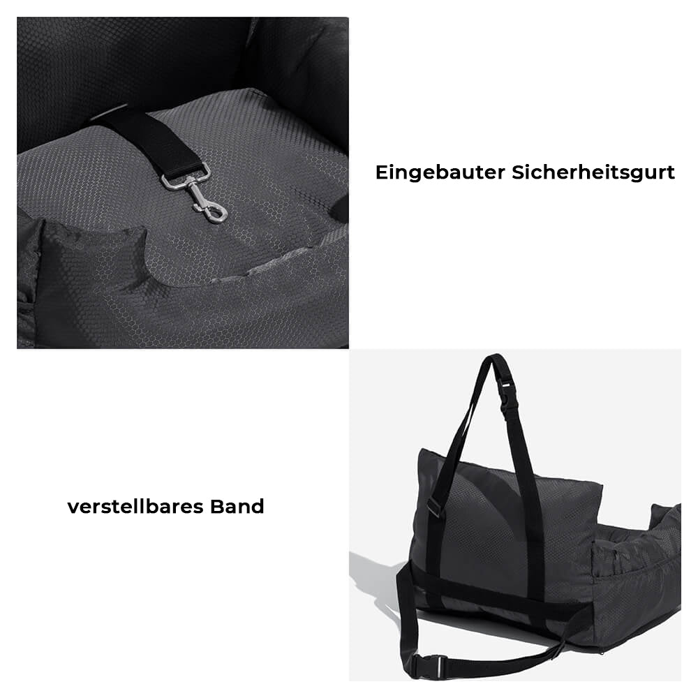 Grauer wasserdichter Hundeautositz, optimales Reisekissen für sichere und bequeme Autofahrten.