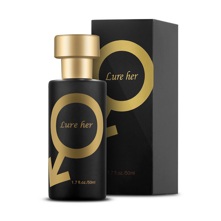 Nahaufnahme des eleganten schwarzen Flakons von Herren Pheromon Parfüm. Männlicher Duft für Anziehungskraft.
