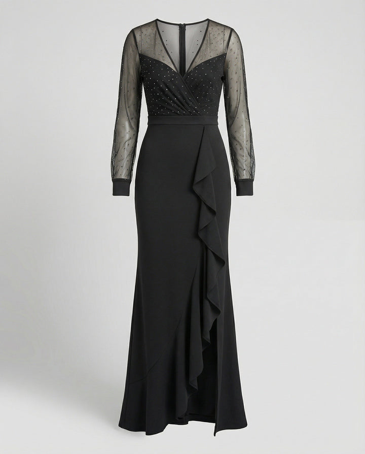 Glitzerndes schwarzes Pailletten-Ballkleid für Damen, festlich & glamourös, perfekt für unvergessliche Auftritte.