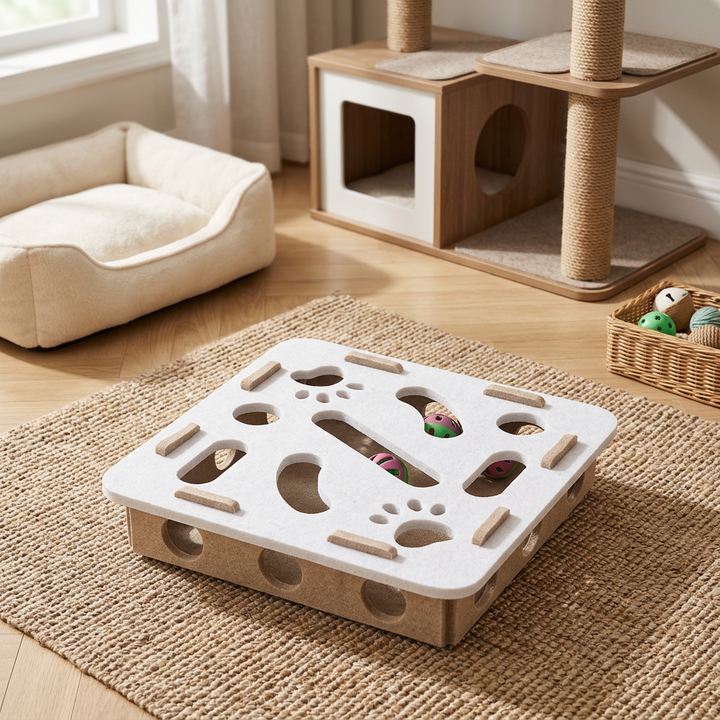 Sorgen Sie für interaktiven Spielspaß mit diesem Filz-Intelligenzspielzeug für Katzen, ideal zur Beschäftigung.