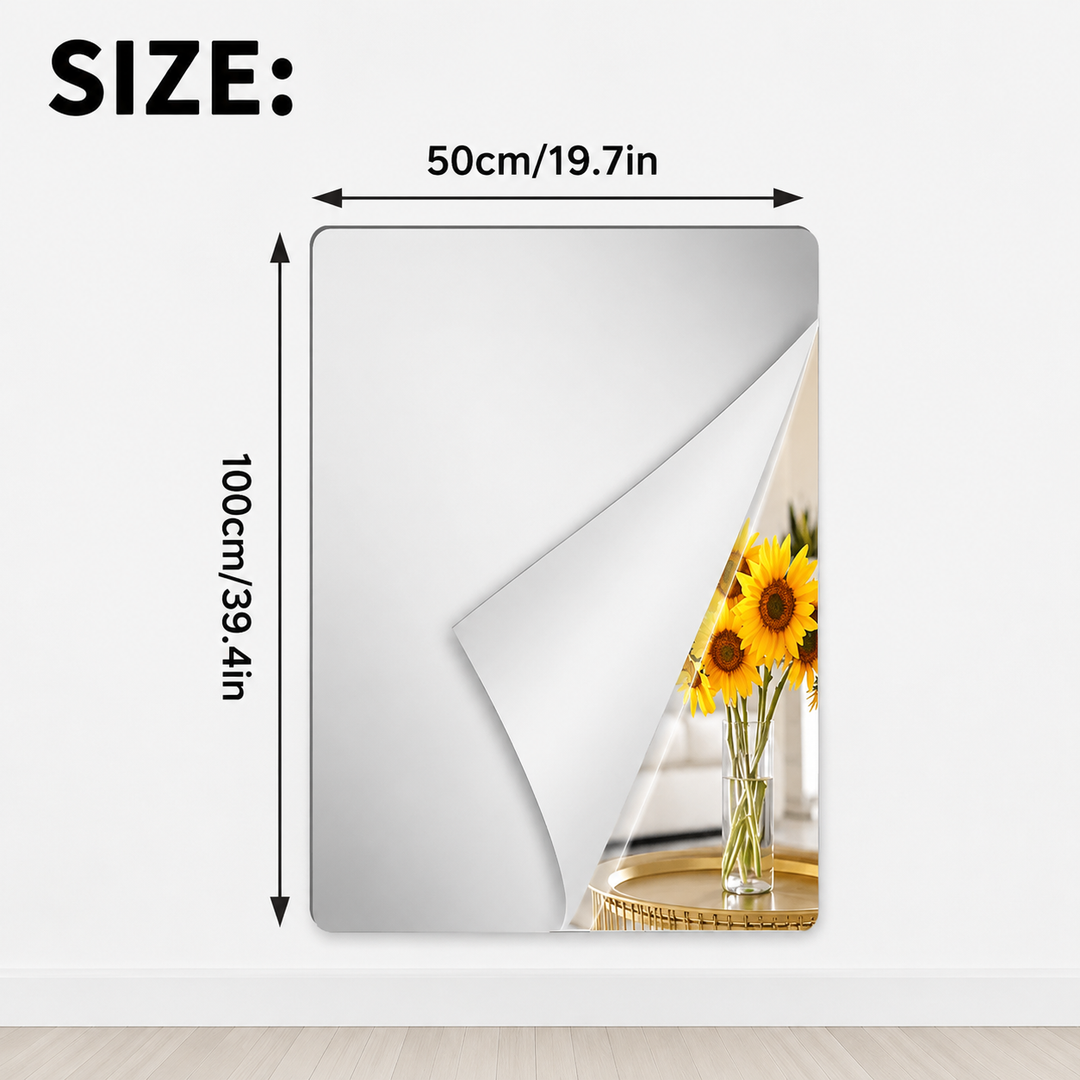 Sichere Alternative zu Glas: Bruchsichere Spiegelfolie selbstklebend, zuschneidbar, für flexible Nutzung.