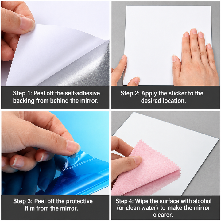 Hochwertige PET Spiegelfolie selbstklebend, zuschneidbar & bruchsicher für sichere DIY-Projekte.