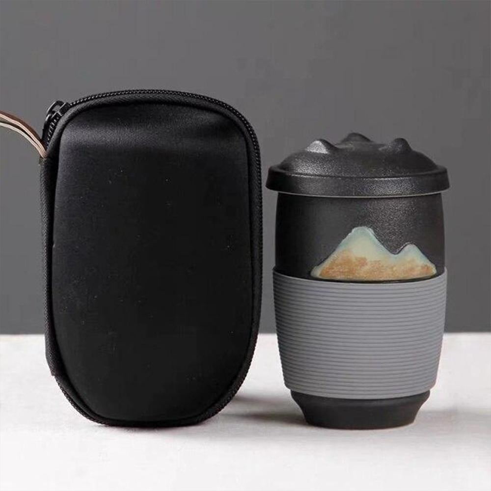 Komplettes Sencha Teebecher Set: Hochwertiger Keramikbecher, Filter und passender Deckel.