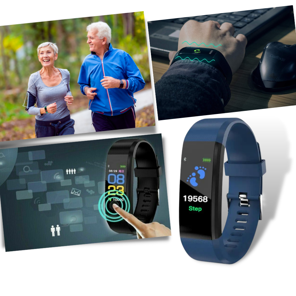 Senioren Smartwatch mit Herzfrequenz- & Blutdrucküberwachung. Ideal für Gesundheitsmonitoring.