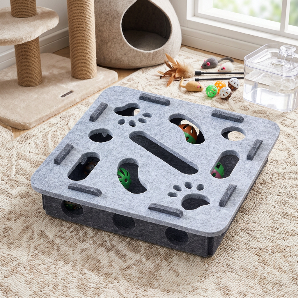 Interaktives Haustier-Intelligenzspielzeug aus Filz für Katzen. Fördert spielerische Beschäftigung und Spaß.