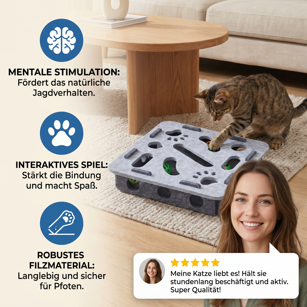 Interaktives Katzenspielzeug aus Filz, ein Puzzle für intelligente Katzen, fördert Spielspaß & Beschäftigung.