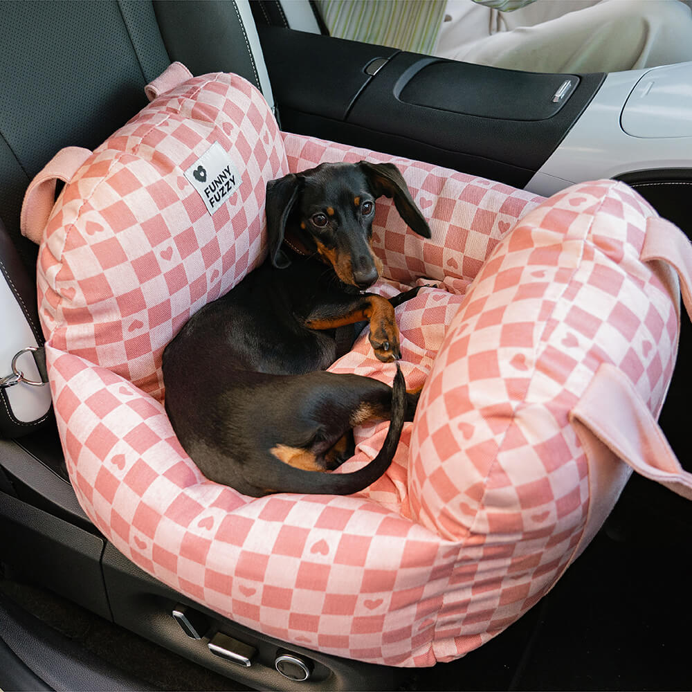 Hundeautositz, der sich an die Kopfstütze befestigen lässt.
