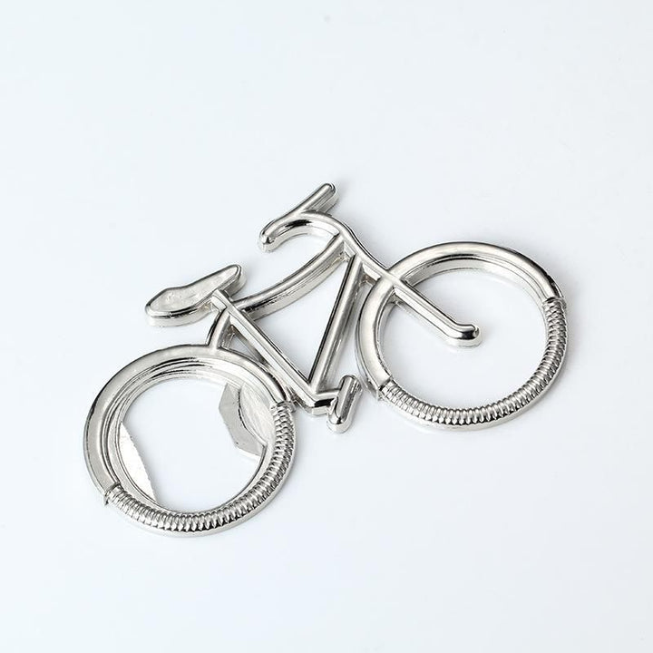Silberner Fahrrad Flaschenöffner Schlüsselanhänger aus Aluminium, ideal als Bieröffner und praktisches Gadget.