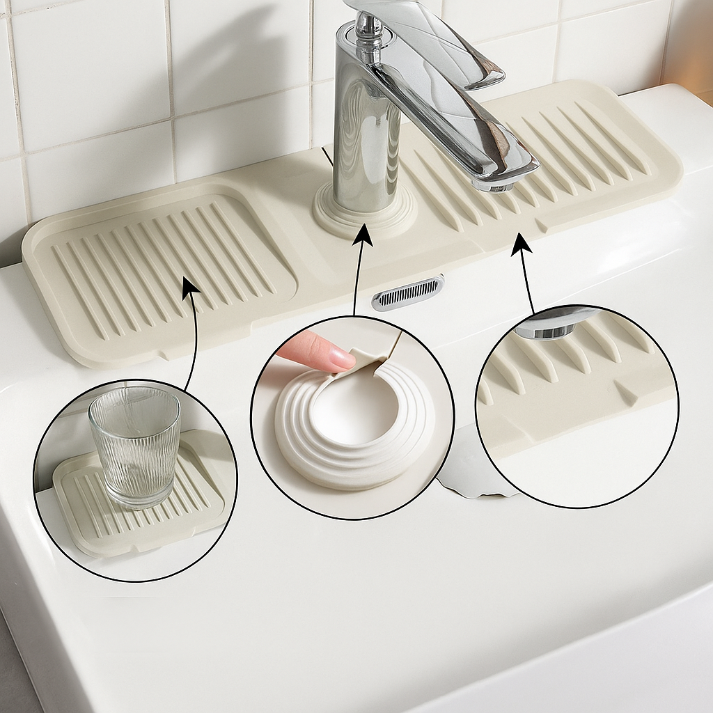 Silikon Spritzschutz Ablaufmatte für trockene Spüle. Rutschfeste Silikonmatte als Küchenhelfer & Spritzschutz.