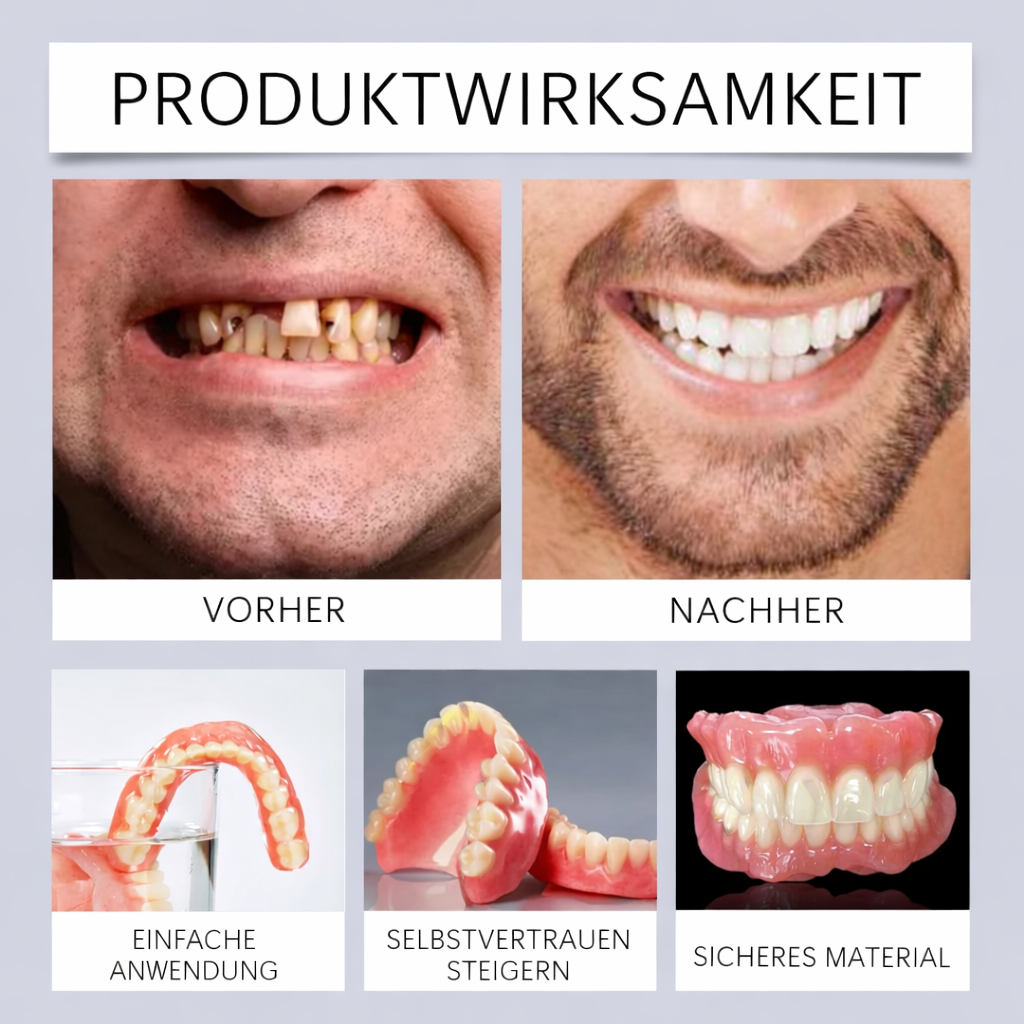 Rutschfestes Silikonpolster für Zahnersatz. Verhindert Verrutschen & erhöht den Tragekomfort der Prothese.