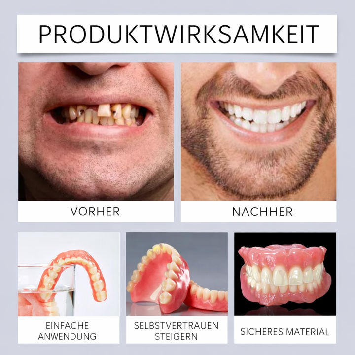 Rutschfestes Silikonpolster für Zahnersatz. Verhindert Verrutschen & erhöht den Tragekomfort der Prothese.