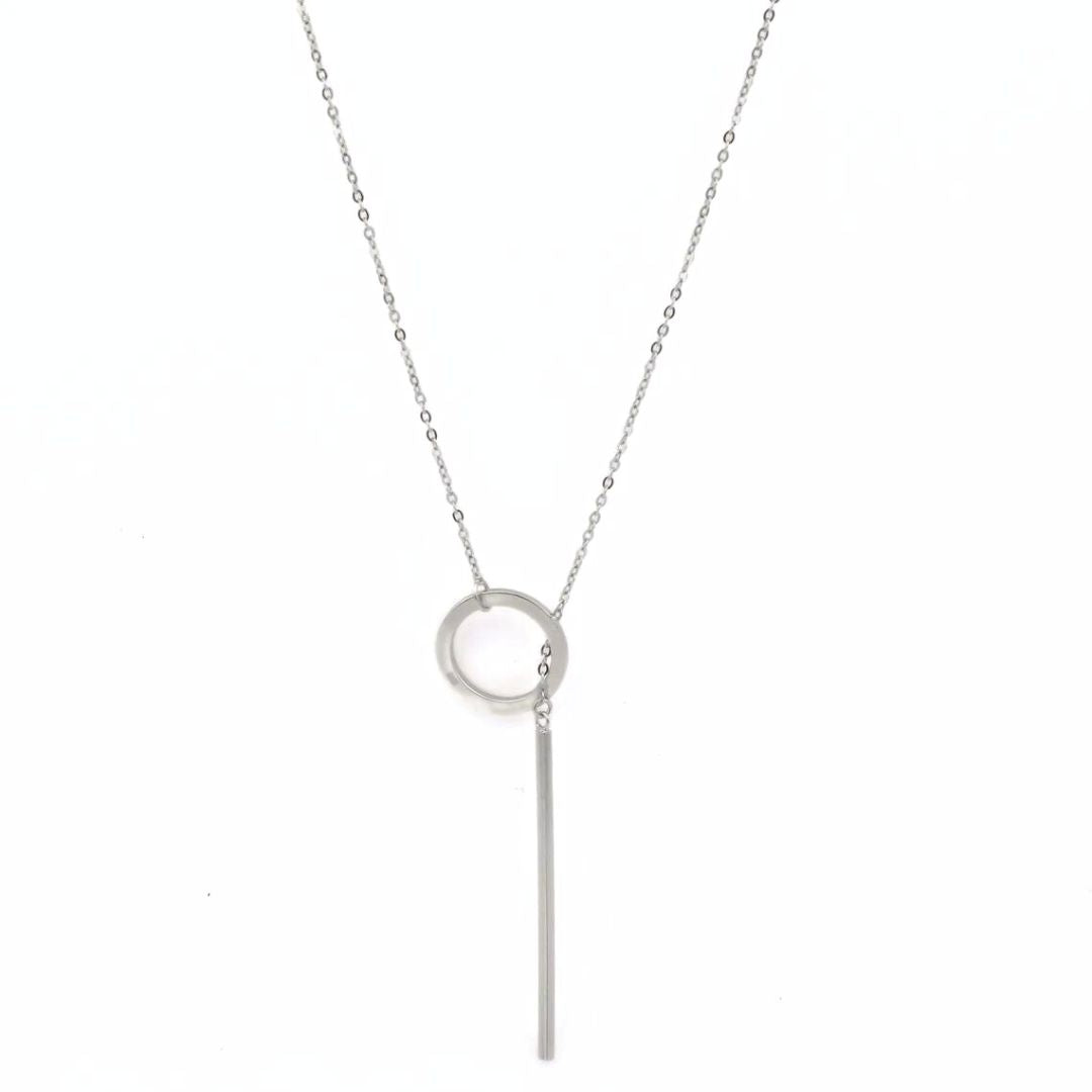 Goldene Damen Lariat-Halskette, schlanker Barren-Anhänger, eleganter Goldschmuck, verstellbar.
