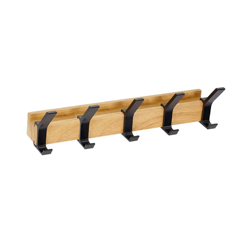 Stilvolle Wandgarderobe aus Holz und Metall mit schwenkbaren Haken, vielseitig für Flur & Schlafzimmer.