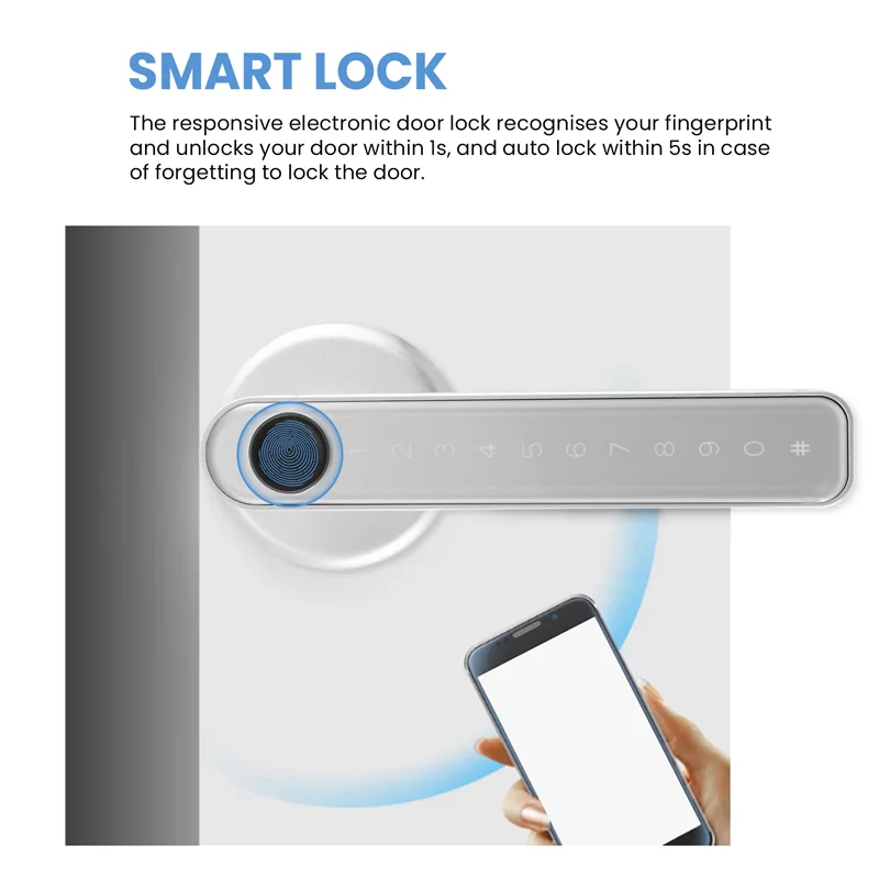 Robuster Smart Türgriff aus Zinklegierung/Edelstahl, Fingerabdruckschloss für langanhaltende Sicherheit.
