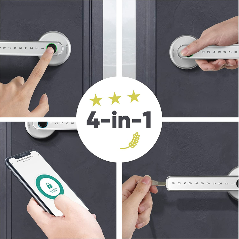 Eleganter schwarzer Smart Türgriff aus Zinklegierung mit Fingerabdruckschloss für sicheren Zugang.