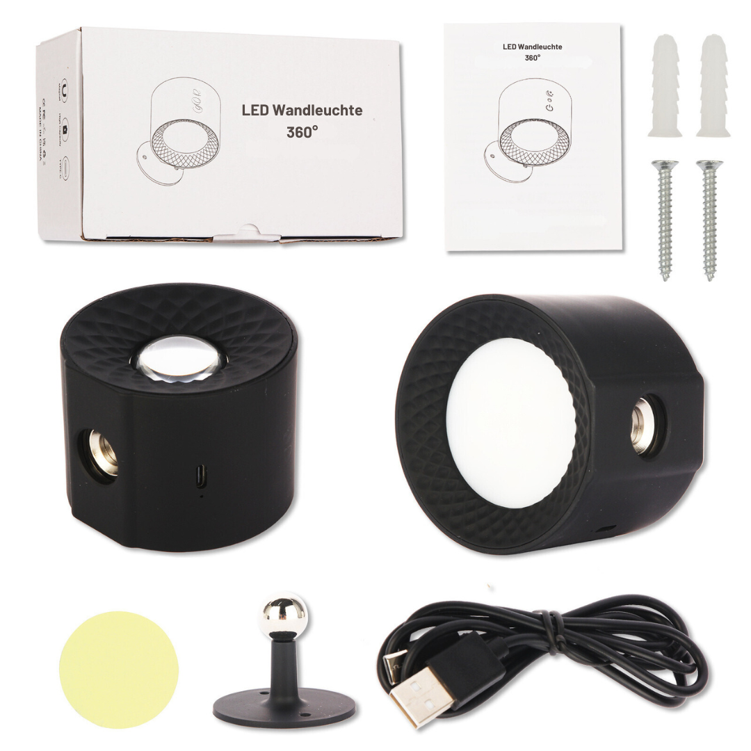 Elegante, akkubetriebene LED-Nachttischlampe 360° mit flexibler Beleuchtung und Touch-Steuerung.